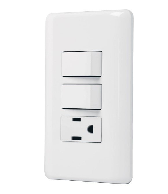 Placa armada con contacto y 2 interruptores sencillos, Basic