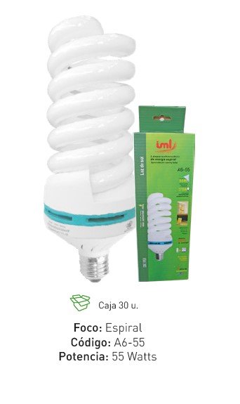FOCO AHORR. ESPIRAL DE 55W EN CAJA IML, DE 8,000 HORAS